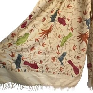 Ivory Crewel Boho Maximalist Embroidered Eclectic  Cottagecore Floral 100% Wool